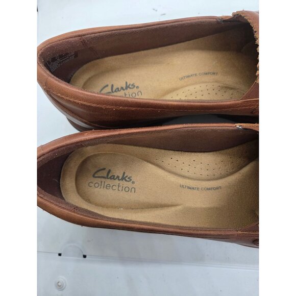 Womens Clarks Collection Brown Leather Loafers 9.5 Cushioned comfort classic - Picture 3 of 7